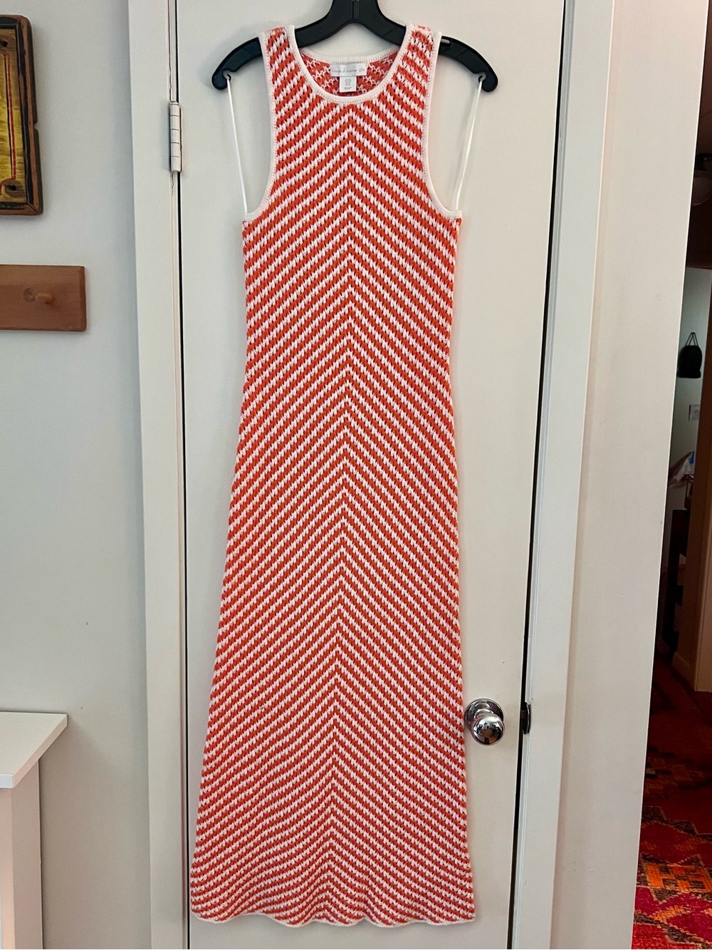 Sleeveless Chevron Knit Maxi Dress in Orange and White